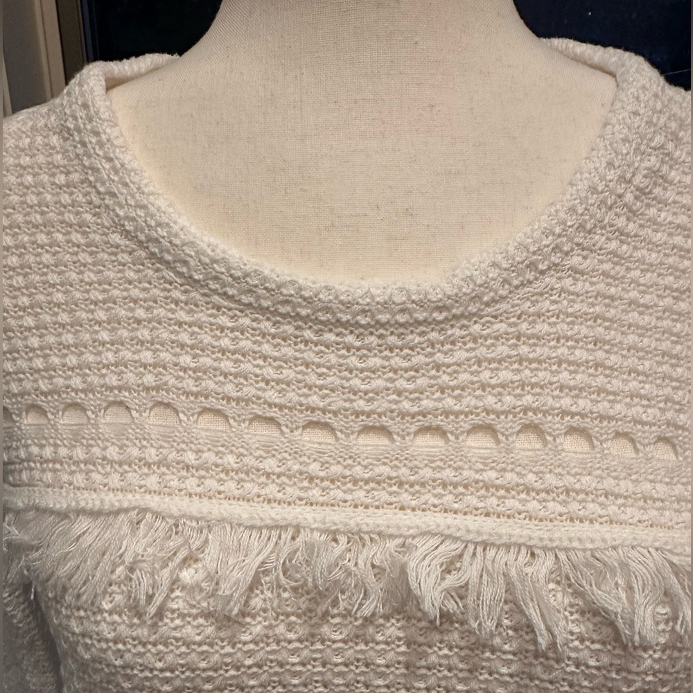 J Crew M Mercantile White Cut Out Sweater w/ Fringe In Excellent Condition! EUC - Picture 7 of 11